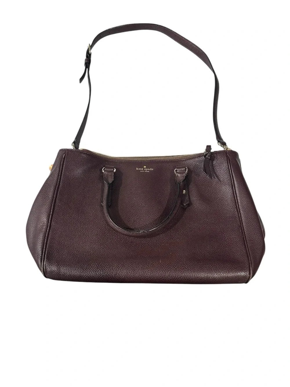 Kate Spade Mulberry Street Leighann Pebbled Leather Satchel Tote Burgundy